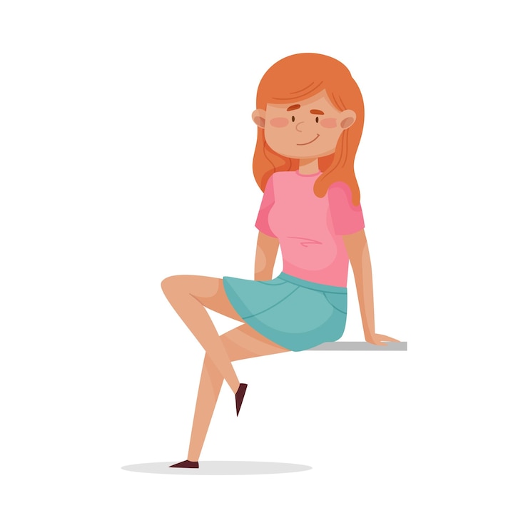 Vetor mulher de cabelos vermelhos sentada sozinha ao ar livre e sorridente ilustração vetorial