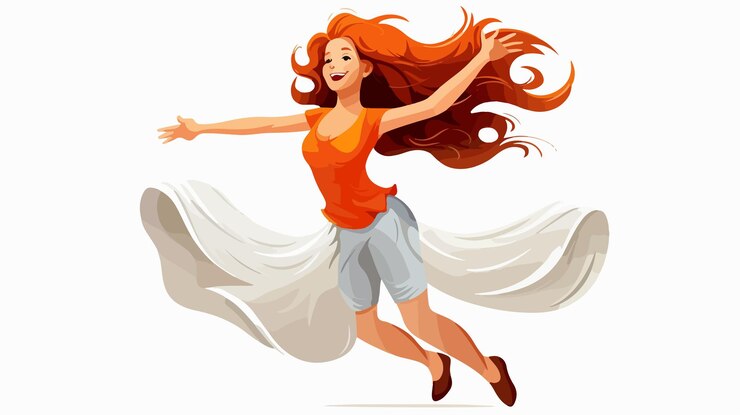 Vetor mulher de desenho animado alegre dançando ilustração vetorial