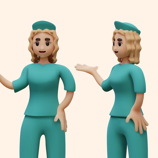 Vetor mulher de desenho animado em uniforme verde trabalhando em hospital modelo de desenho ilustrado de médico profissional