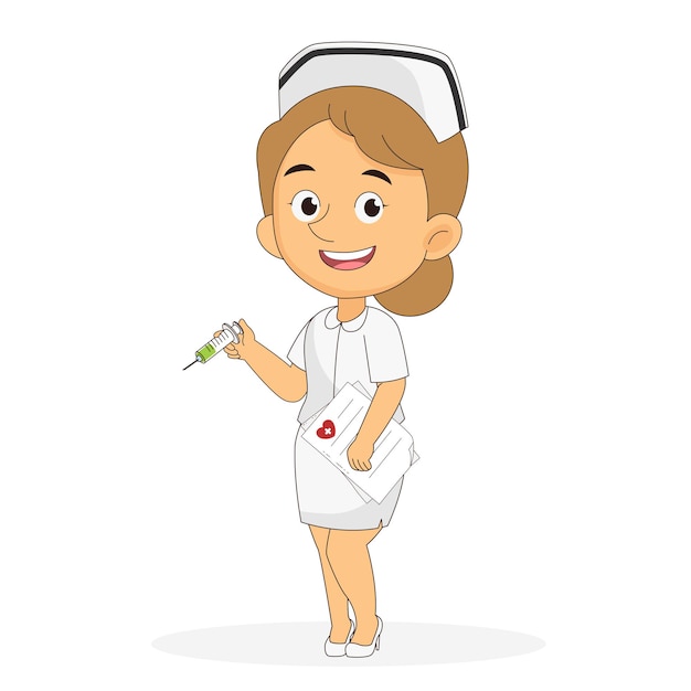 Mulher de desenho animado médica ou enfermeira de uniforme branco