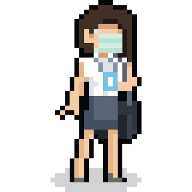 Vetor mulher de escritório de pixel art com personagem de máscara