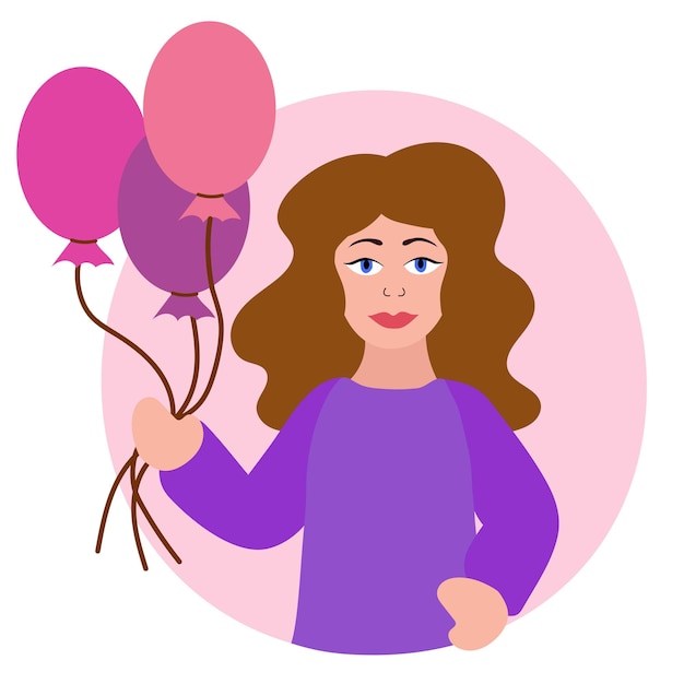 Mulher de festa de aniversário menina segurando balões vector ilustração plana