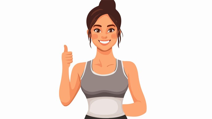 Vetor mulher de fitness sorridente mostrando o polegar para cima no ginásio