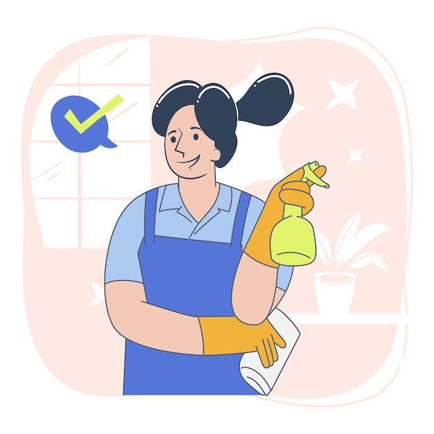 Mulher de limpeza de superfícies segurando garrafa de spray e pano