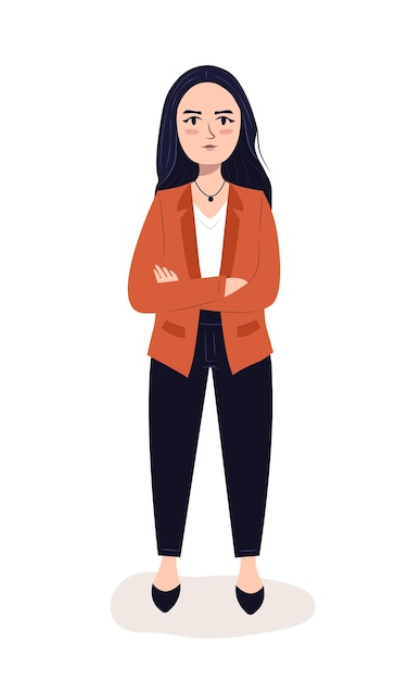 Mulher de negócios confiante. jovem empoderada em um terno elegante. ilustração de personagem plana