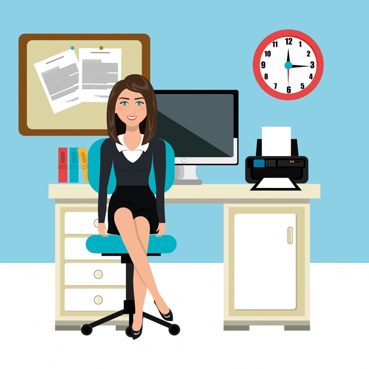 Vetor mulher de negócios no espaço de trabalho isolado ícone do design