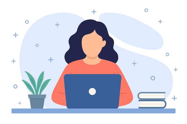 Mulher de negócios trabalhando em laptop no escritório em casa Ilustração vetorial de mesa