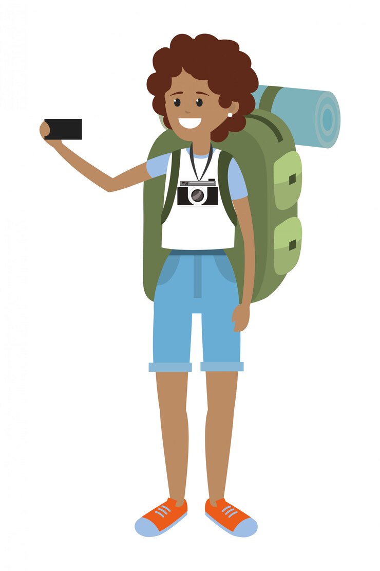 Vetor mulher de turista mochileiro