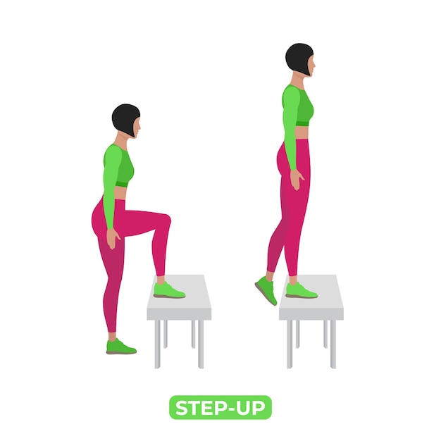 Vetor mulher de vetor fazendo step up bodyweight fitness legs workout exercício