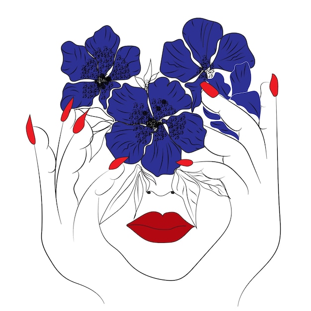 Vetor mulher desenhada à mão vetorial grátis com ilustração de flores