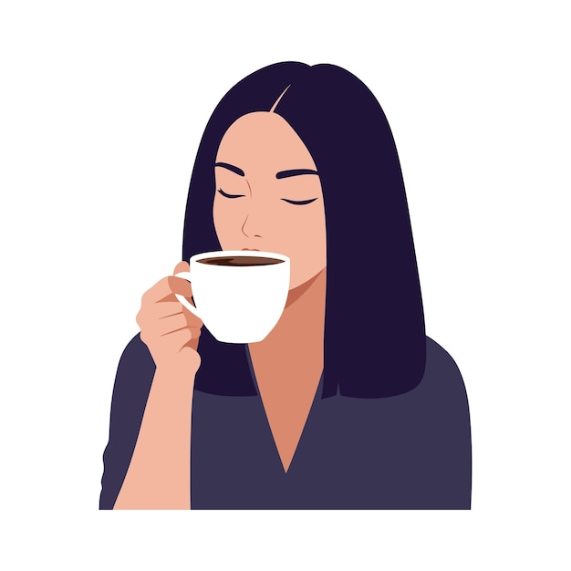 Mulher desfrutando de café em arte vetorial de design plano minimalista