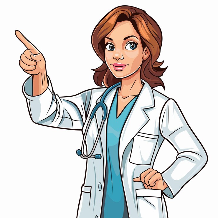 Vetor mulher_doutor_fazendo_um_ponto_pose_vector