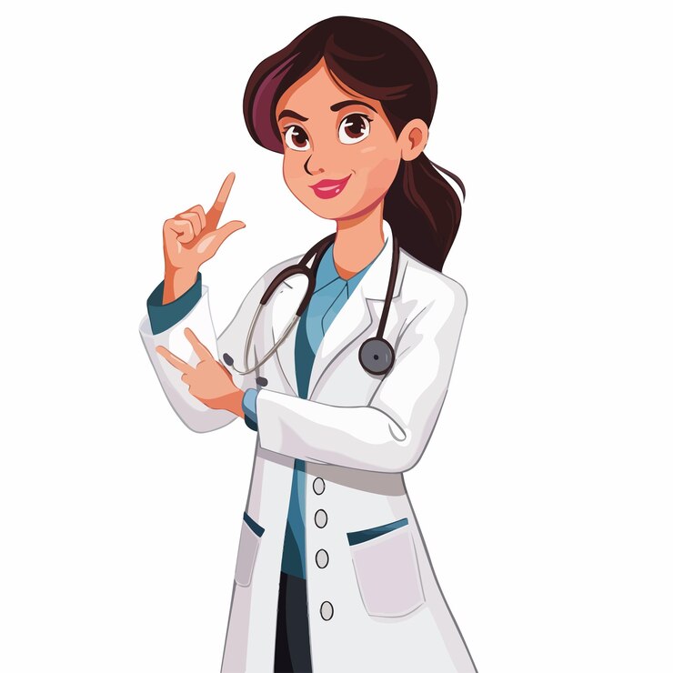 Vetor mulher_doutor_fazendo_um_ponto_pose_vector