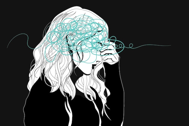 Mulher e antecedentes de saúde mental ilustração feminina vetor de design