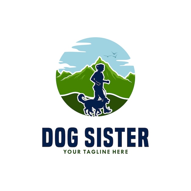 Mulher e cachorro correndo sem pressa modelo de design de logotipo