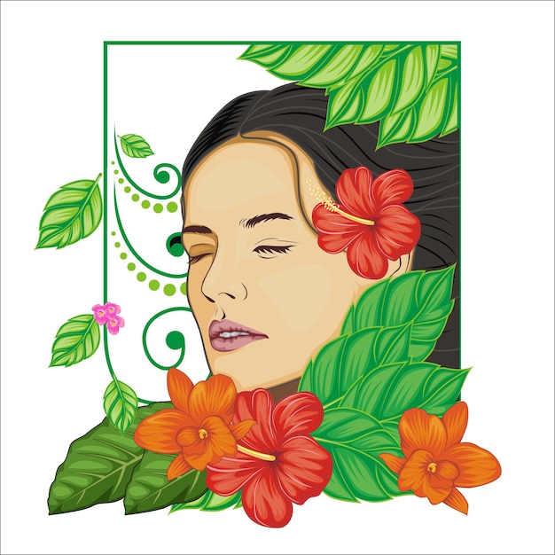 Mulher, e, flor, ilustração