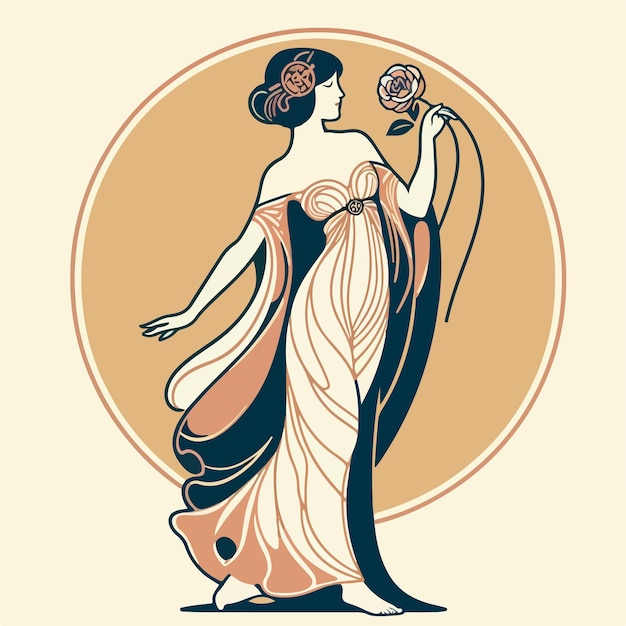 Mulher e flores no estilo art nouveau