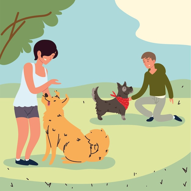 Mulher e homem com cachorros