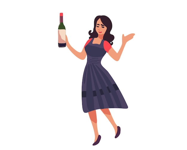 Vetor mulher elegante com taças de vinho na mão isolada na ilustração vetorial de fundo branco