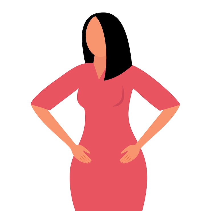 Vetor mulher elegante de vestido vermelho com as mãos nos quadris posa