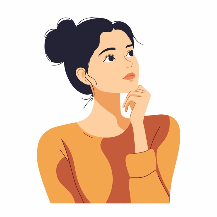 Vetor mulher elegante e confiante posando com a mão no queixo