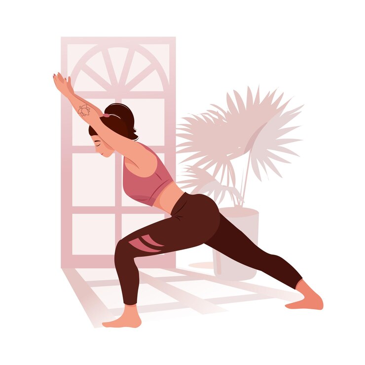 Vetor mulher em pé no asana e fazendo alongamento corporal. postura de ioga, asana de relaxamento profundo.