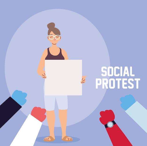 Mulher em protesto social com banner