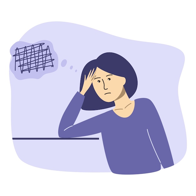Mulher em retrato de depressão Ilustração de conceito vetorial em estilo simples