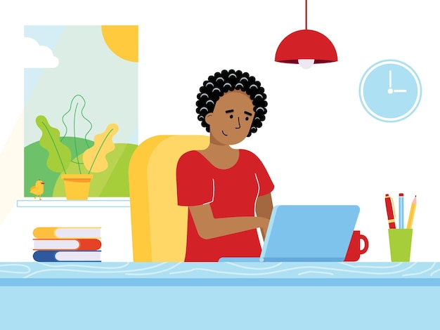 Mulher empresária freelance relaxando trabalhando em um laptop no escritório em casa