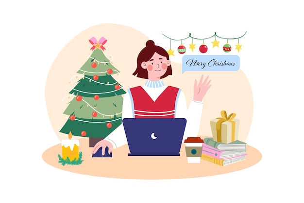 Vetor mulher enviar saudação de natal online