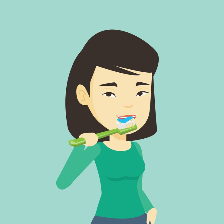 Vetor mulher escovando sua ilustração de dentes.