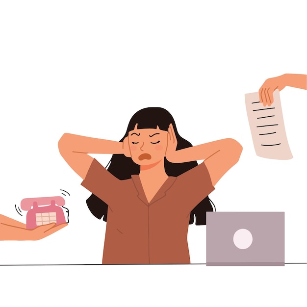 Mulher estressada e frustrada com tantas tarefas ilustração
