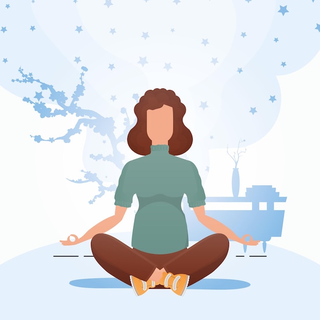 Vetor mulher fazendo ioga o conceito de calma e tranquilidade estilo cartoon