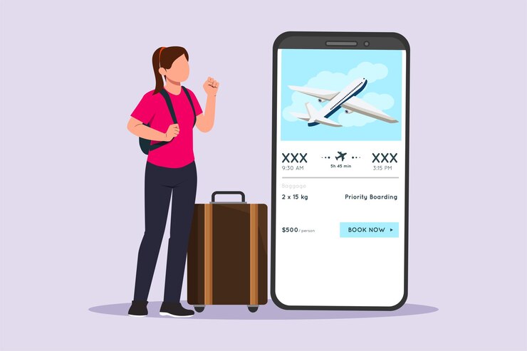 Vetor mulher feliz com malas de viagem viajando com saco ou conceito de mala