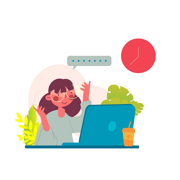 Mulher feliz com óculos usando laptop