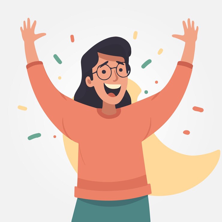 Vetor mulher feliz com postura animada
