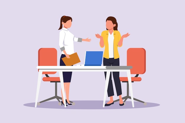 Mulher feliz em áreas de trabalho em agência corporativa Conceito de trabalho em equipe Ilustração de vetor plano colorido é