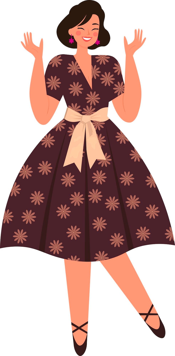 Vetor mulher feliz no estilo pin up dos anos 60 e roupas floridas com expressão de surpresa feliz