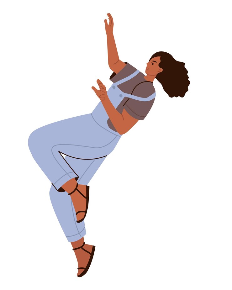 Vetor mulher flutuante flutuante ou levitando movimento no ar inspiração e conceito de liberdade