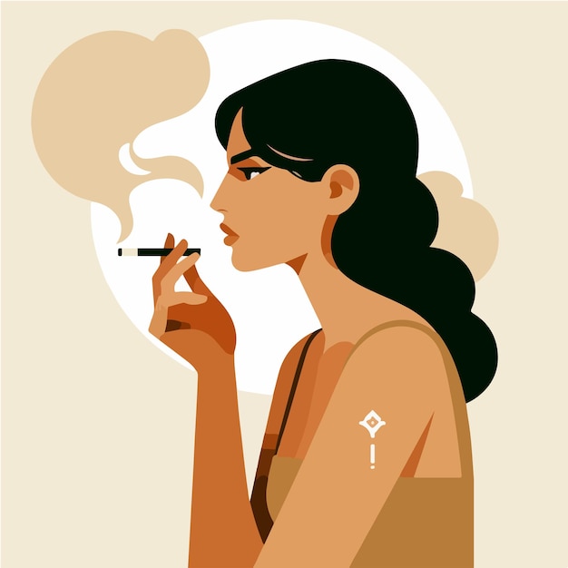 Vetor mulher fumando com estilo de design plano