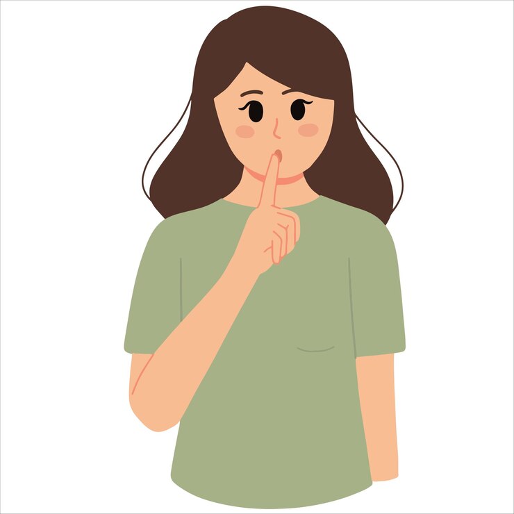 Vetor mulher gesticulando ilustração de sinal secreto silencioso