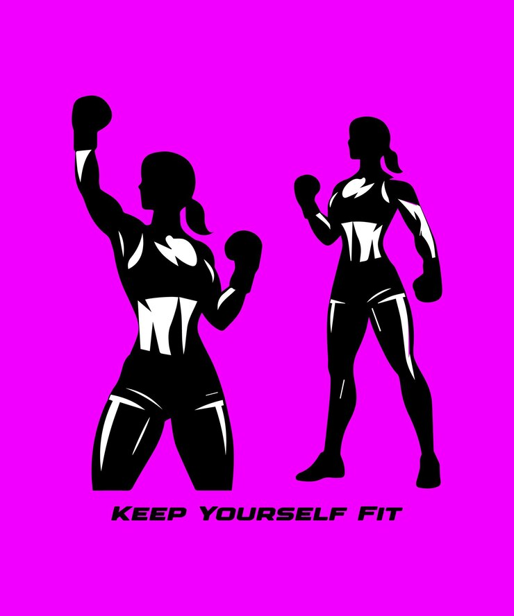 Vetor mulher ginástica usando luvas de boxe e as palavras manter-se em forma