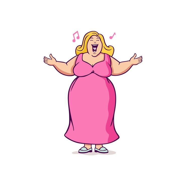 Vetor mulher gorda engraçada cantando ilustração de desenho animado