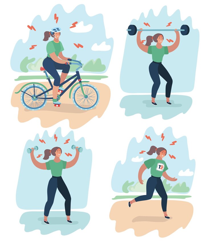 Vetor mulher gorda sentada na esteira ilustração sobre postura correta de exercícios
