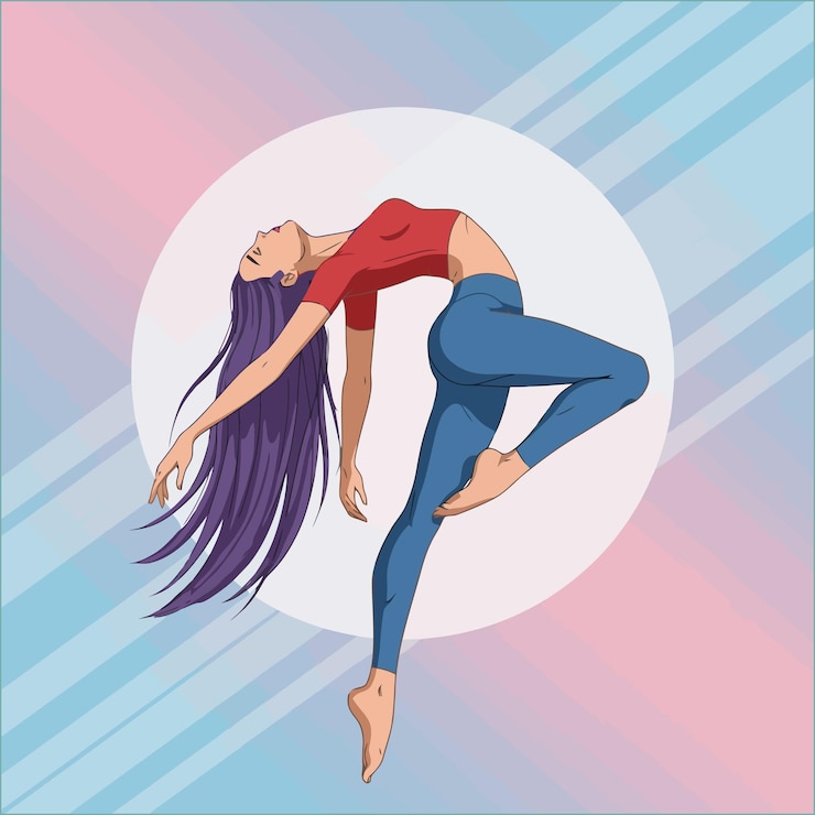 Vetor mulher graciosa dançando postura de ioga ilustração artística