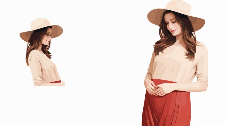 Vetor mulher grávida com chapéu de moda ilustração vetorial plana