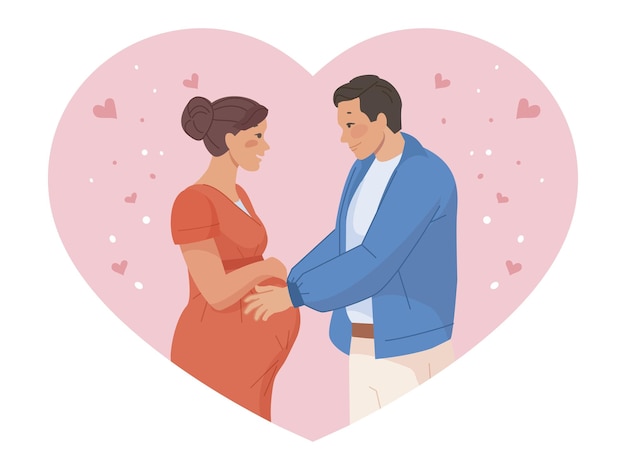 Mulher grávida com marido marido homem e esposa gravidez esperando bebê amor família casado casal futuro pai mamãe mãe feliz período pré-natal ilustração vetorial