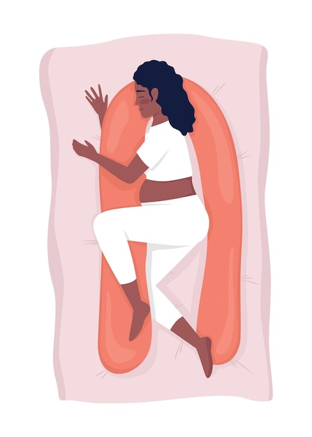 Vetor mulher grávida descansando com travesseiro em forma de u ilustração isolada em vetor 2d