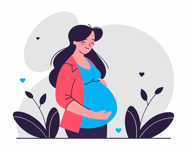 Mulher grávida desenhada à mão usando ilustração de estilo line art