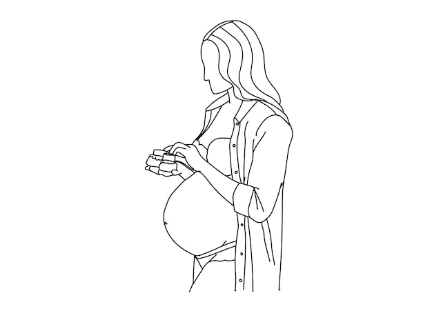Mulher grávida desenho de arte de linha
